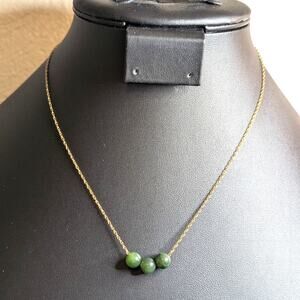 VTG 12K Yellow Gold Filled Chain Three Green Gemstone Bead 16" Necklace